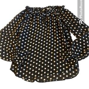 LOFT Sheer Polka Dot Blouse with Ruffle Neckline
